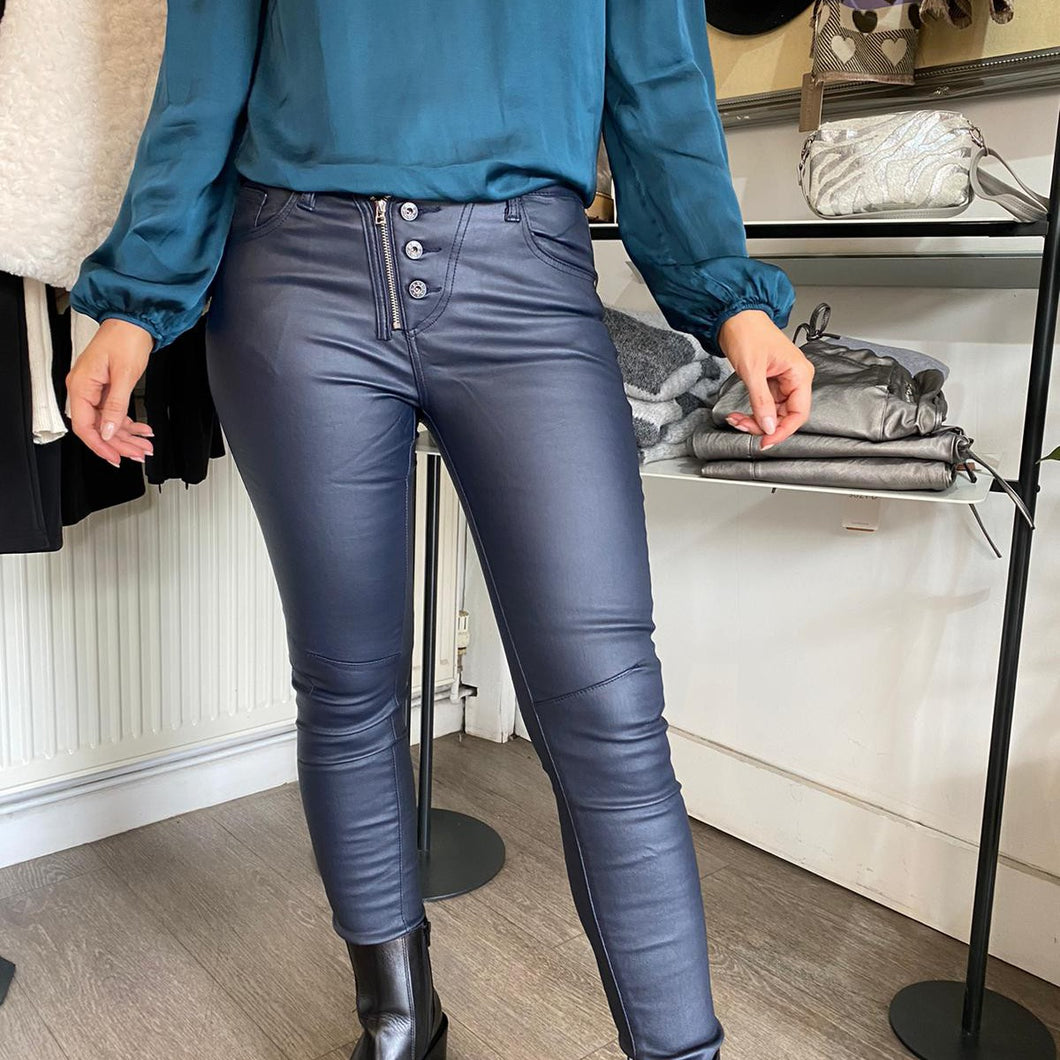 Melly Zip And Button Faux Leather Jeans
