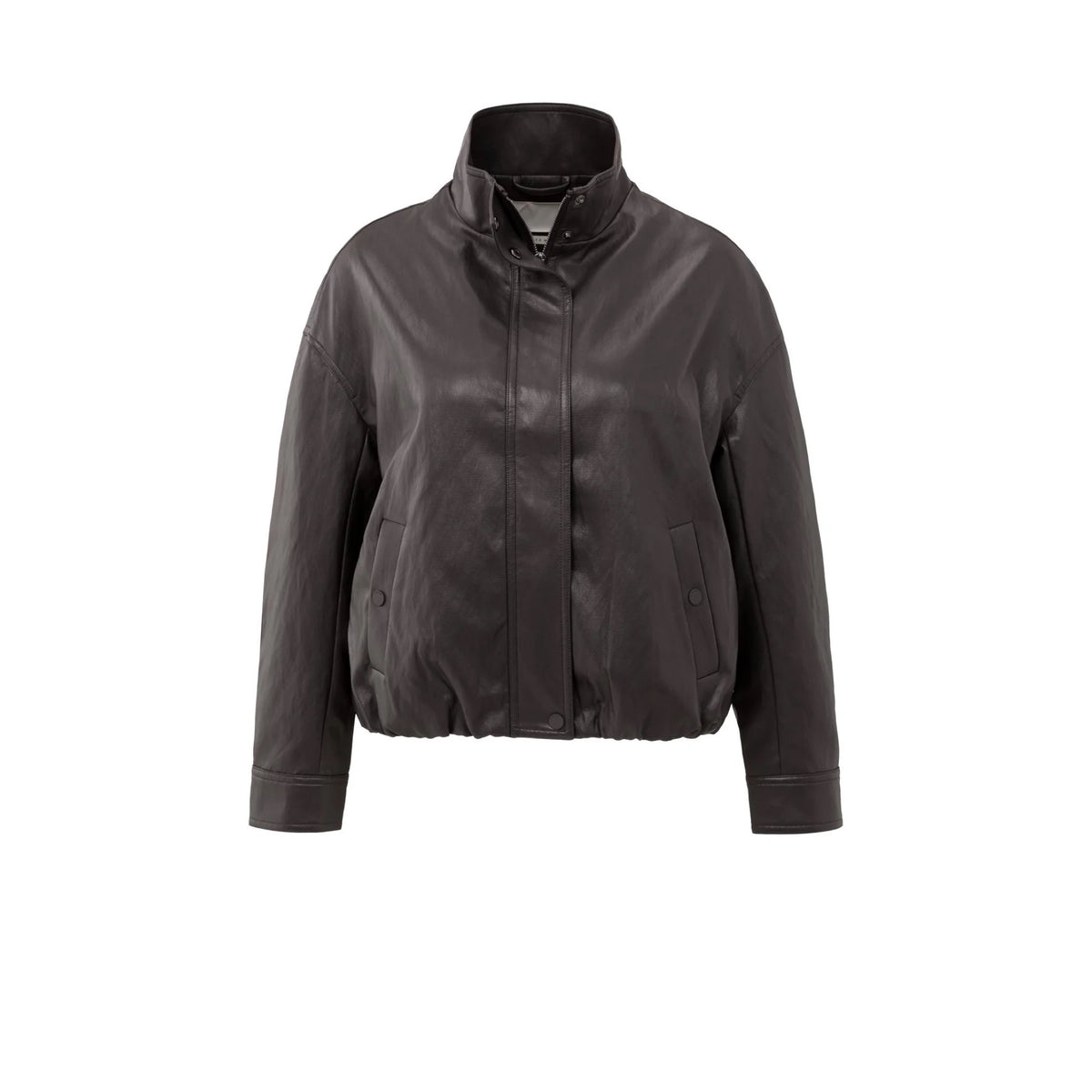 YAYA 02-009060-509 Short Faux Leather Jacket with Elastic Hem