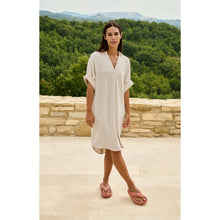 Load image into Gallery viewer, YAYA 01-601218-604 V Neck Dress with Pleated Sleeves and Loose Fit