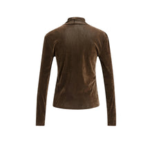 Load image into Gallery viewer, YAYA 01-709428-610 Velvet Mesh Top with High Neck and Long Sleeves