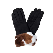 Load image into Gallery viewer, Park Lane Cowprint Faux Fur Gloves Cocoa
