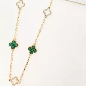 Envy Long Diamante Clover Necklace