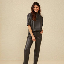 Load image into Gallery viewer, YAYA 709136-310 Faux Leather Top With Puff Sleeves
