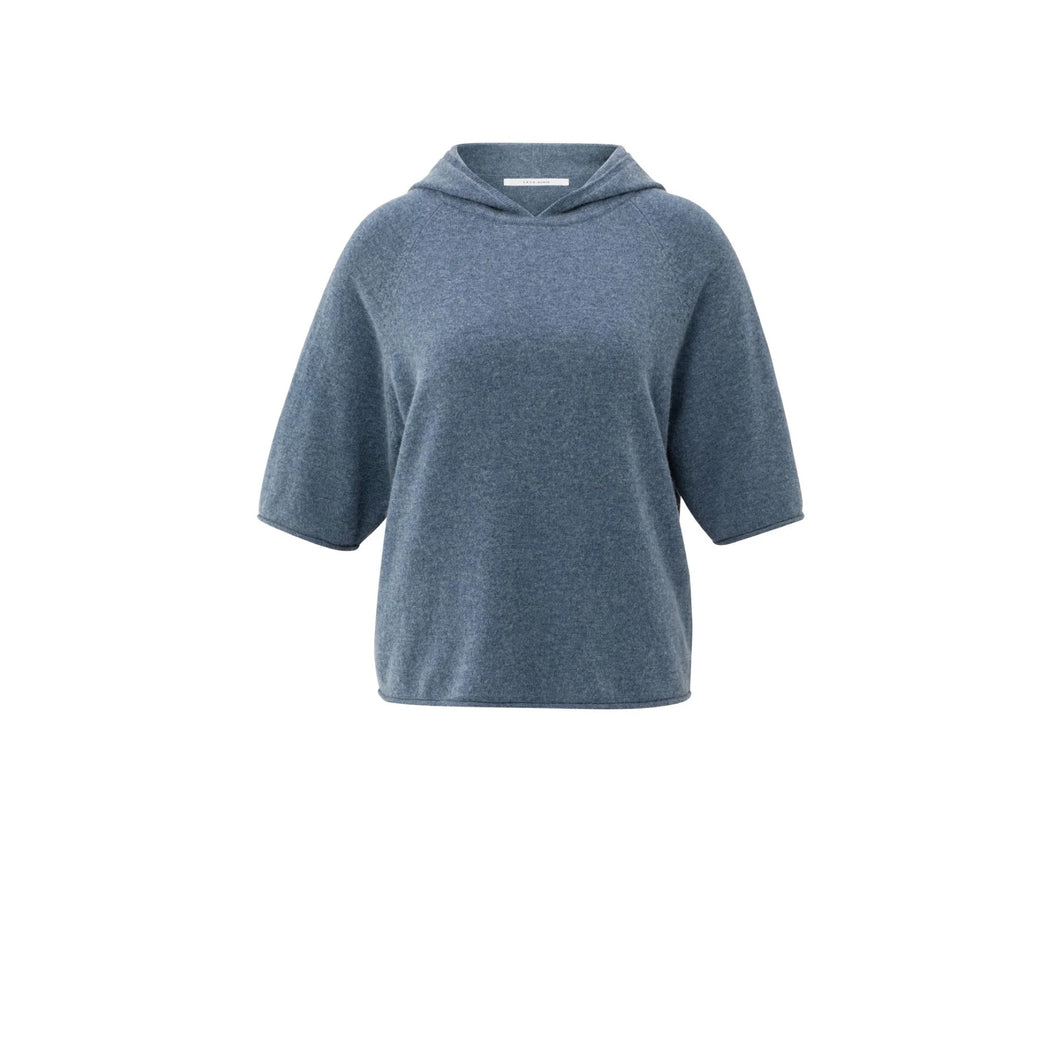 YAYA 01-000486-508 Knitted Hoodie with Short Sleeves