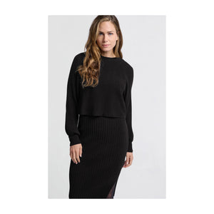 YAYA 000413-411 Round Neck Ribbed Sleeve Sweater