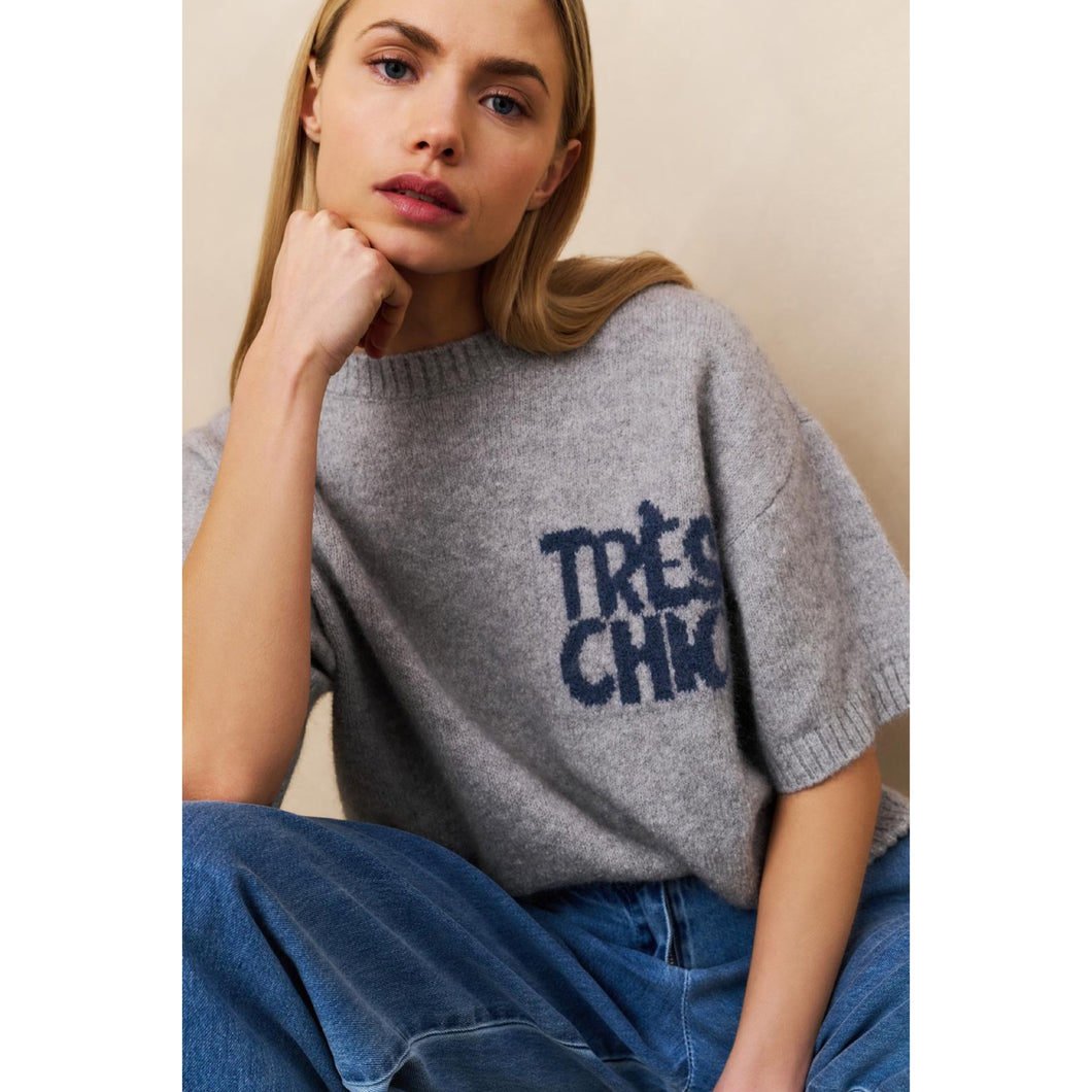 YAYA 01-000485-508 Knitted Short Sleeve Sweater with Artwork