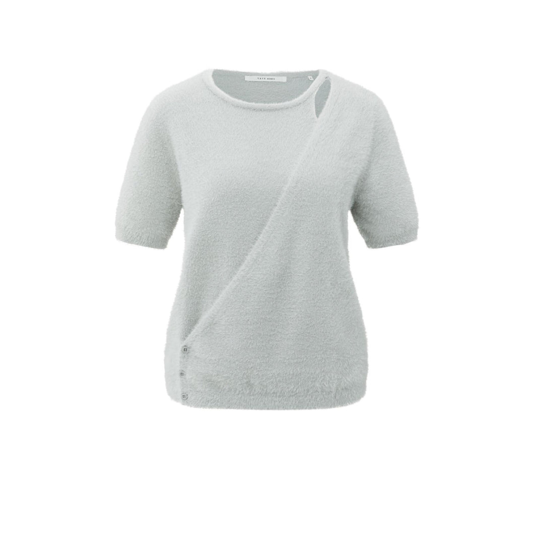 YAYA 01-010119-508 Fluffy Short Sleeve Sweater with Wrap Detail