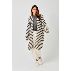 SUZY D FLO Soft Knit Striped Long Cardigan