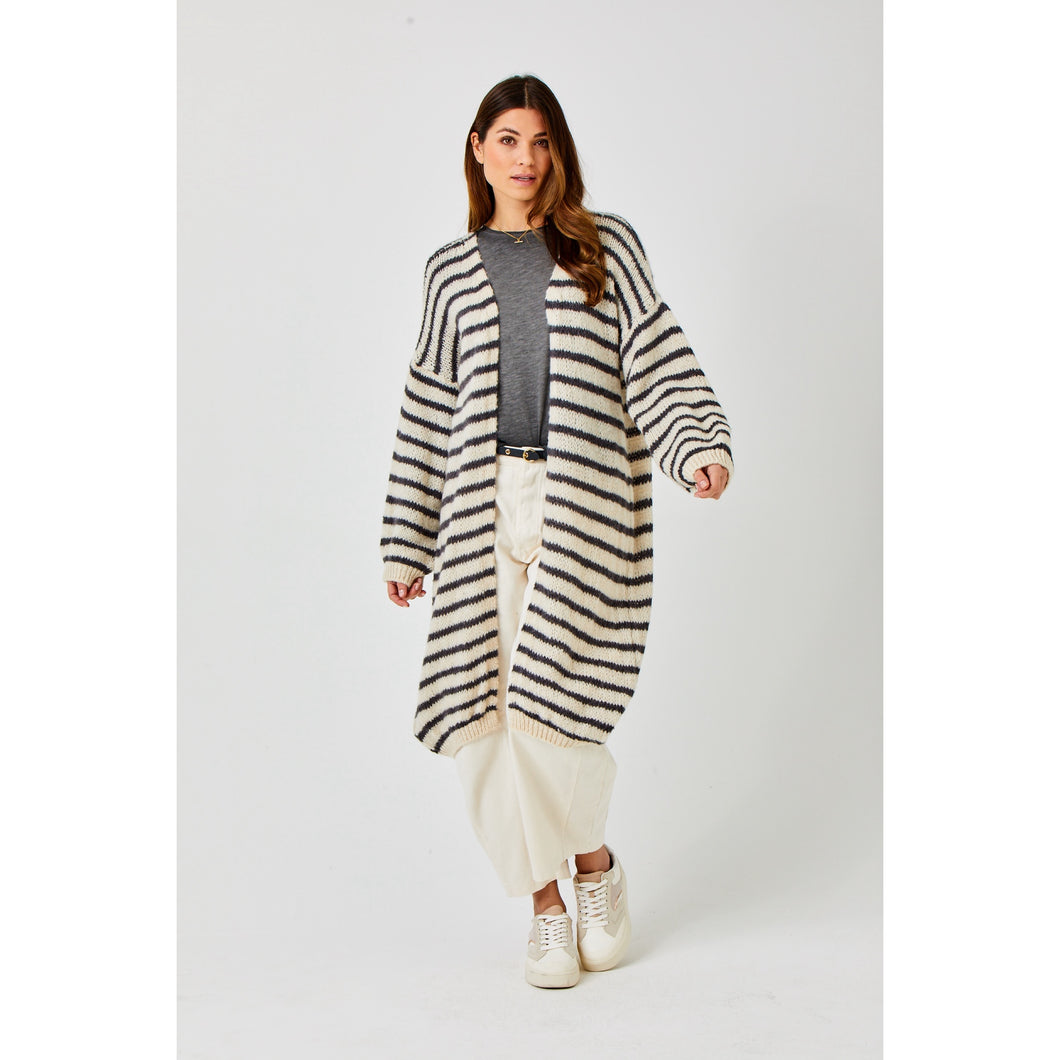 SUZY D FLO Soft Knit Striped Long Cardigan