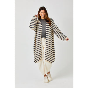 SUZY D FLO Soft Knit Striped Long Cardigan