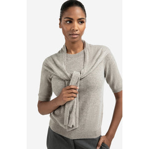 YAYA 01-000496-509 Short Sleeve Sweater with Fixed Scarf Detail