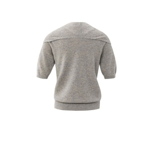 YAYA 01-000496-509 Short Sleeve Sweater with Fixed Scarf Detail