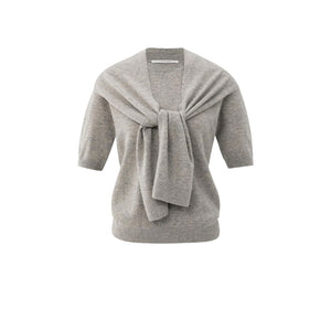 YAYA 01-000496-509 Short Sleeve Sweater with Fixed Scarf Detail