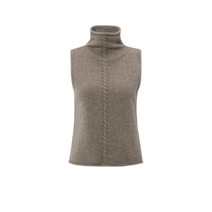 YAYA 01-000492-509 Sleeveless Sweater with High Neck and Cable Detail