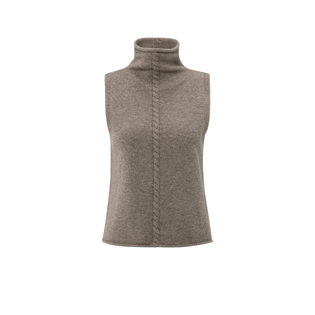 YAYA 01-000492-509 Sleeveless Sweater with High Neck and Cable Detail