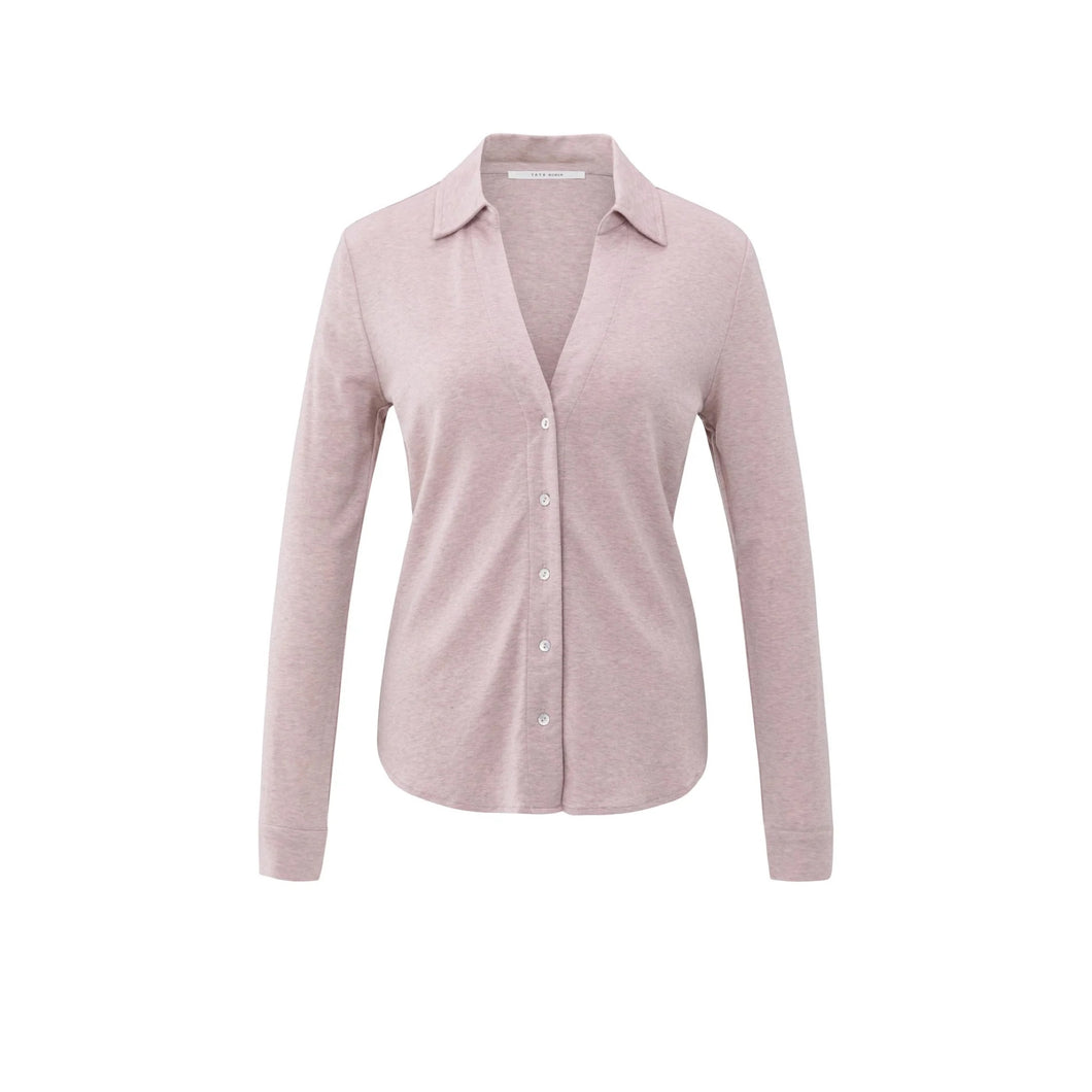YAYA 01-209109-510 Jersey Blouse in Melange Fabric with V Neck and Buttons