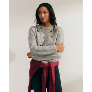 Paz Torras Grey Sweater with Eyelet Detail