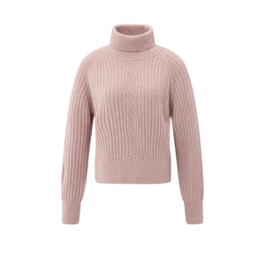 YAYA 01-000525-510 Ribbed TurtleneckSweater with Cable and Long Sleeves