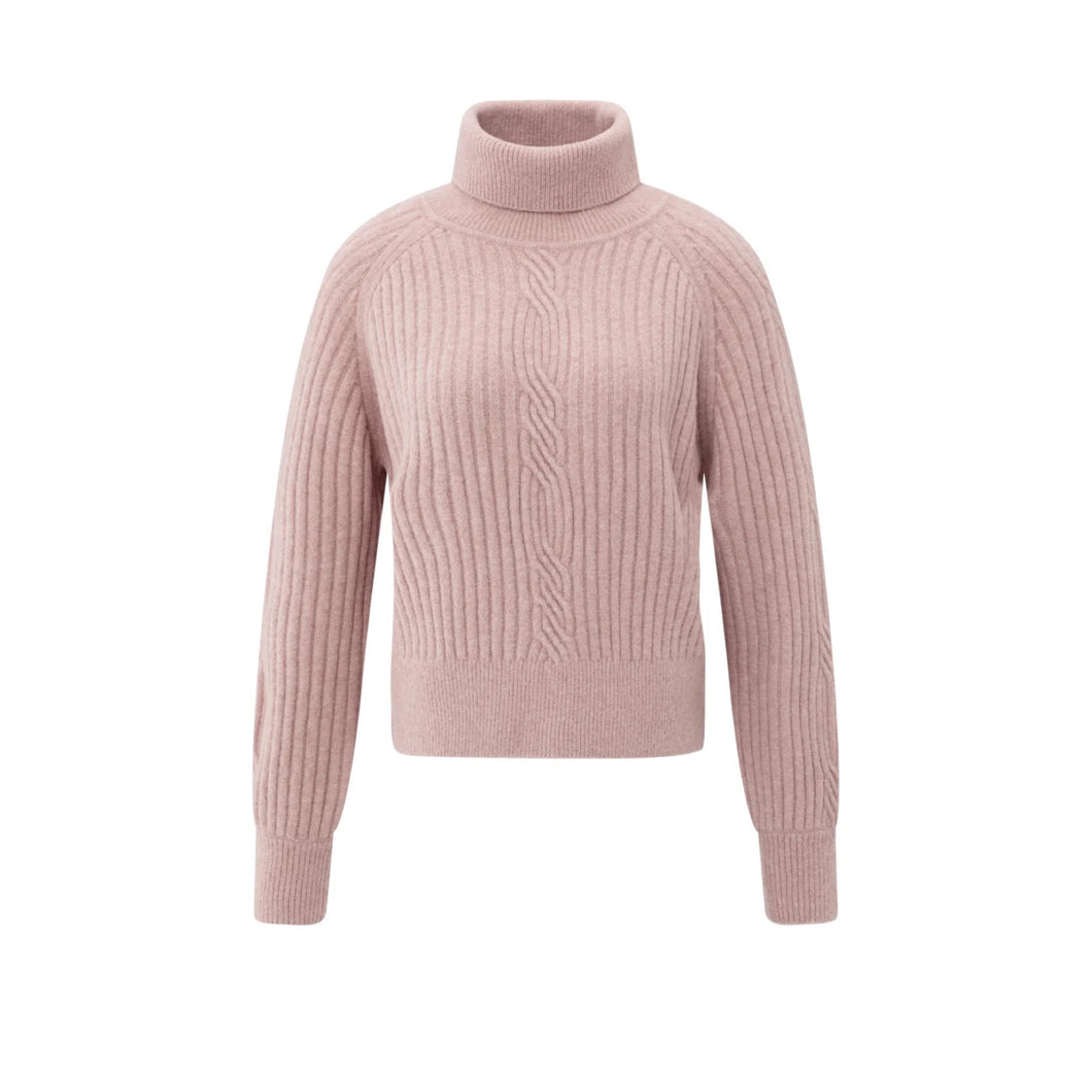 YAYA 01-000525-510 Ribbed TurtleneckSweater with Cable and Long Sleeves