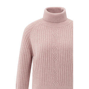 YAYA 01-000525-510 Ribbed TurtleneckSweater with Cable and Long Sleeves