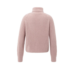 YAYA 01-000525-510 Ribbed TurtleneckSweater with Cable and Long Sleeves