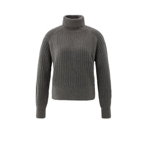 YAYA 01-000525-510 Ribbed TurtleneckSweater with Cable and Long Sleeves