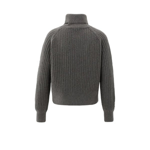 YAYA 01-000525-510 Ribbed TurtleneckSweater with Cable and Long Sleeves