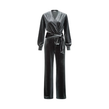 Load image into Gallery viewer, Yaya 349017-411 Velvet Jumpsuit With Tie Belt
