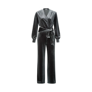 Yaya 349017-411 Velvet Jumpsuit With Tie Belt