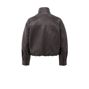 YAYA 02-009060-509 Short Faux Leather Jacket with Elastic Hem
