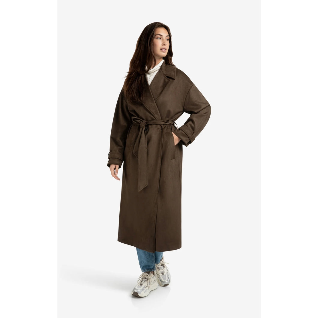 YAYA 02-0919019-509 Long Suedine Coat with Belt