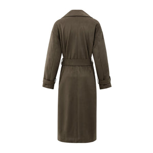 YAYA 02-0919019-509 Long Suedine Coat with Belt