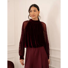Load image into Gallery viewer, On Trend Velvet and Lace Blouson Top
