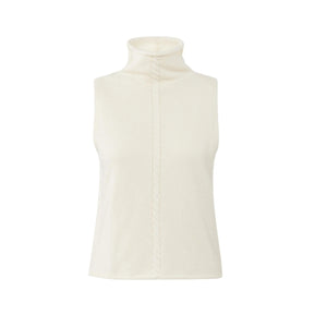 YAYA 01-000492-509 Sleeveless Sweater with High Neck and Cable Detail