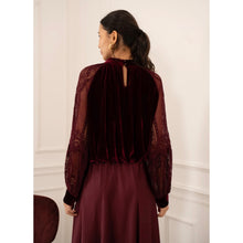 Load image into Gallery viewer, On Trend Velvet and Lace Blouson Top
