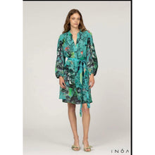 Load image into Gallery viewer, Inoa Allium Knee Length Dress with Belt - Rapa Flora-Green
